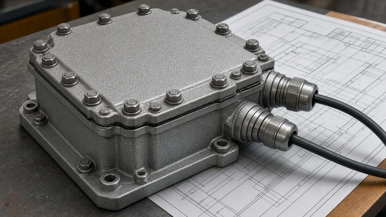 Flameproof hazardous-area enclosure prepared for ATEX and IECEx conformity review