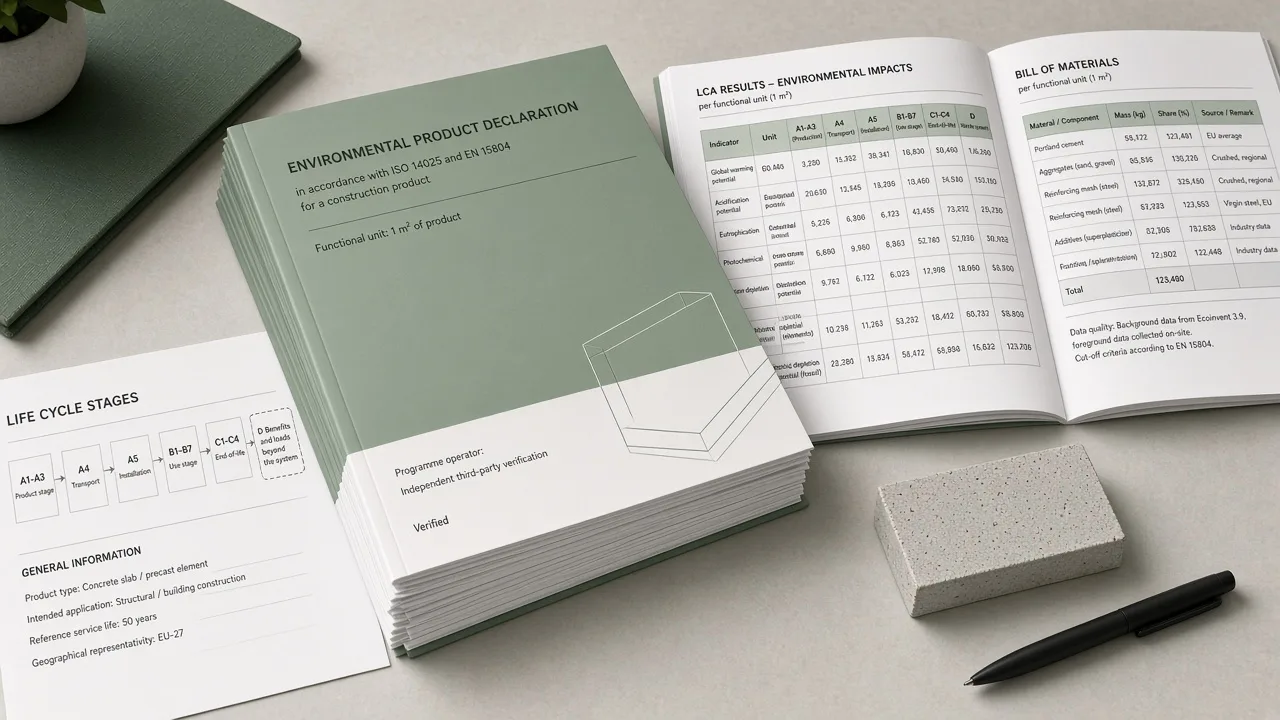 Environmental Product Declaration report and product sample for EPD evidence preparation