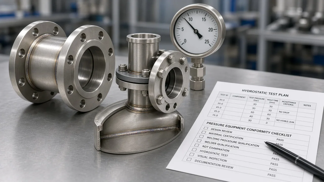 Flanged pressure equipment and gauge prepared for PED and industrial CE conformity